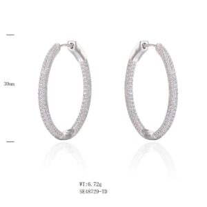 SE48729, Ladies' Moissanite Earring, S925, Rhodium Plated, White, 6.97g