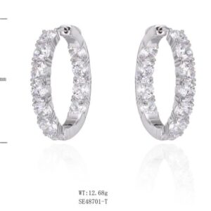 SE48701, Ladies' Moissanite Earring, S925, Rhodium Plated, White, 13.24g