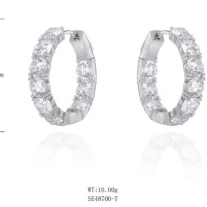 SE48700, Ladies' Moissanite Earring, S925, Rhodium Plated, White, 10.31g