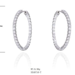 SE48710, Ladies' Moissanite Earring, S925, Rhodium Plated, White, 10.54g