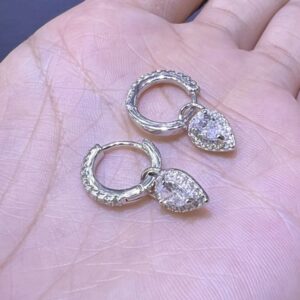 SE29261, Ladies' Moissanite Earring, S925, Rhodium Plated, White, 3.33g
