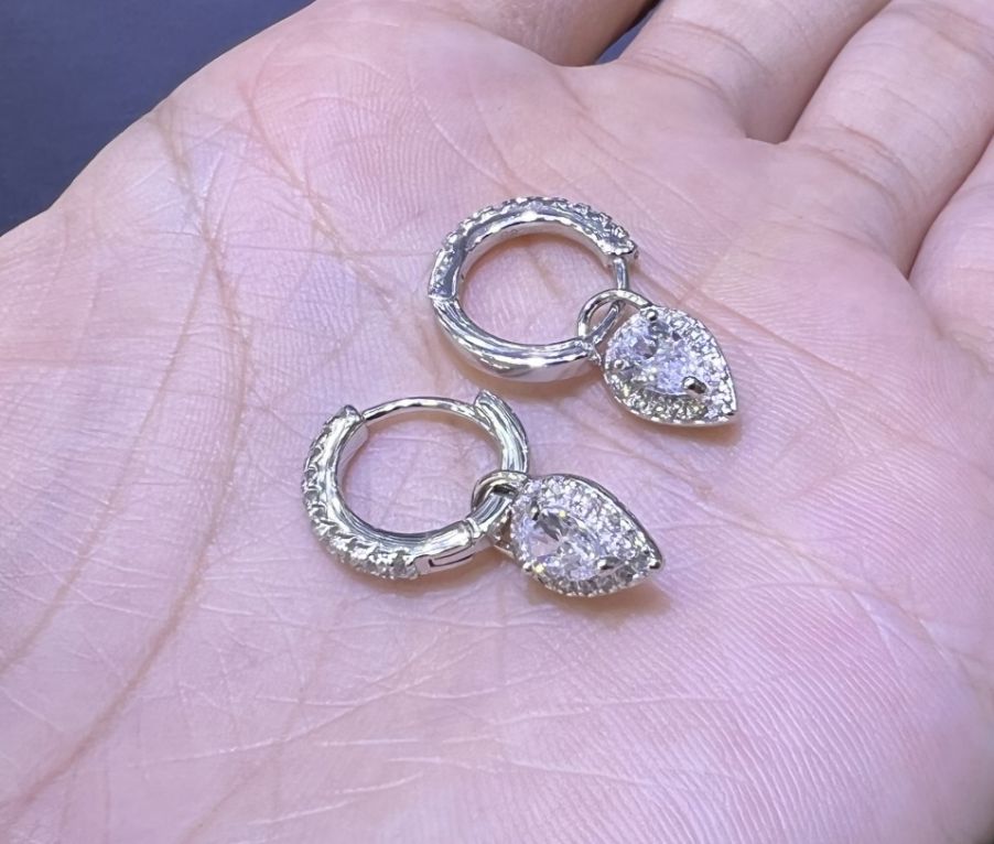 SE29261, Ladies' Moissanite Earring, S925, Rhodium Plated, White, 3.33g