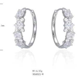 SE48521, Ladies' Moissanite Earring, S925, Rhodium Plated, White, 3.96g