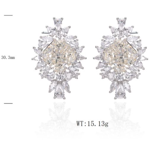 SE39684, Ladies' Moissanite Earring, S925, Rhodium Plated, White, 11.8g