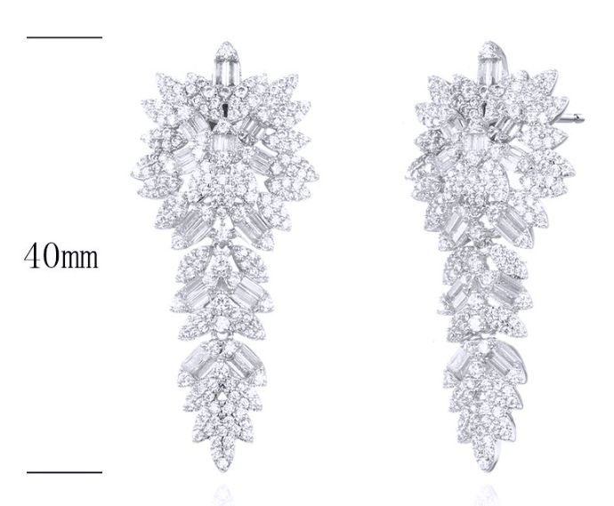 SE27947, Ladies' Moissanite Earring, S925, Rhodium Plated, White, 9.29g