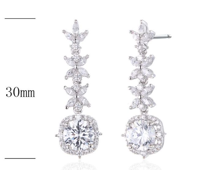 SE21547, Ladies' Moissanite Earring, S925, Rhodium Plated, White, 4.96g