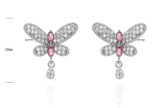 SE39864, Ladies' Moissanite Earring, S925, Rhodium Plated, White, 2.5g