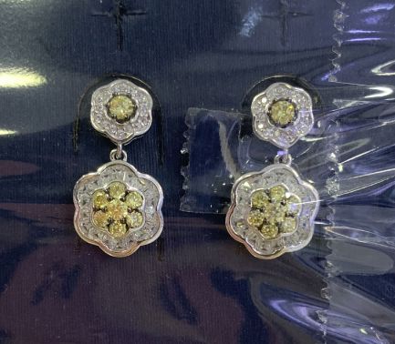 SE39935-C, Ladies' Moissanite Earring, S925, Rhodium + Black Rhodium Plated, Silver, 4.5g
