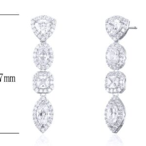 SE25422, Ladies' Moissanite Earring, S925, Rhodium Plated, White, 6.16g