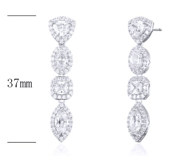 SE25422, Ladies' Moissanite Earring, S925, Rhodium Plated, White, 6.16g