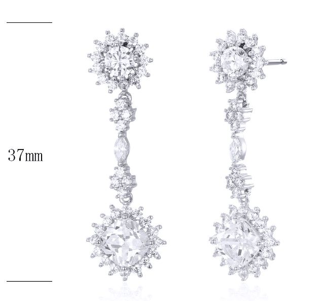 SE21552, Ladies' Moissanite Earring, S925, Rhodium Plated, White, 5.06g