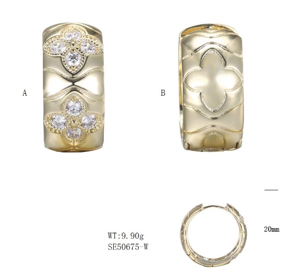 SE50675, Ladies' Moissanite Earring, S925, Rhodium Plated, White, 9.95g