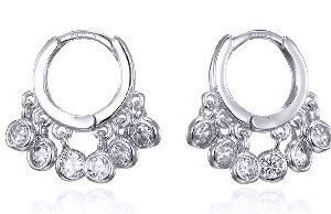 SE26060, Ladies' Moissanite Earring, S925, Rhodium Plated, White, 2.14g