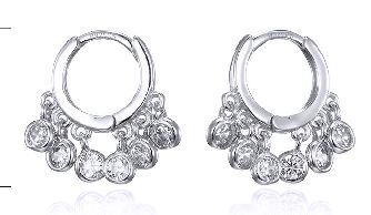 SE26060, Ladies' Moissanite Earring, S925, Rhodium Plated, White, 2.14g
