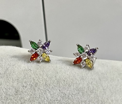 SE01776, Ladies' Moissanite Earring, S925, Rhodium Plated, White, 1.84g