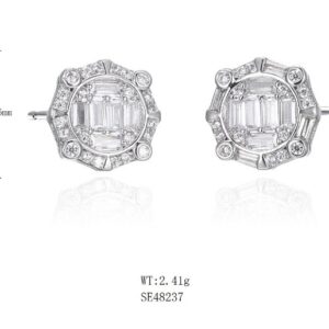 SE48237, Ladies' Moissanite Earring, S925, Rhodium Plated, White, 2.4g