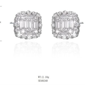 SE48240, Ladies' Moissanite Earring, S925, Rhodium Plated, White, 2.05g