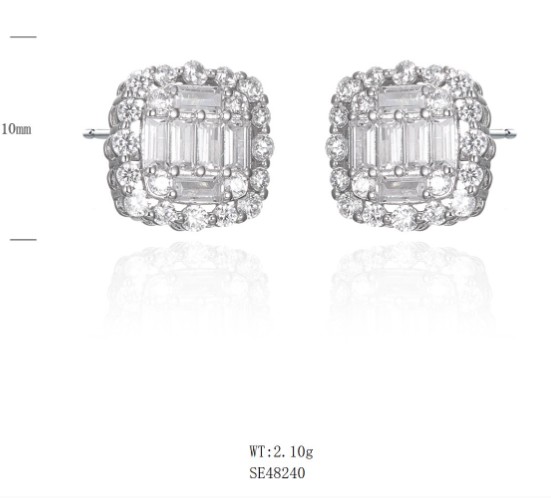 SE48240, Ladies' Moissanite Earring, S925, Rhodium Plated, White, 2.05g