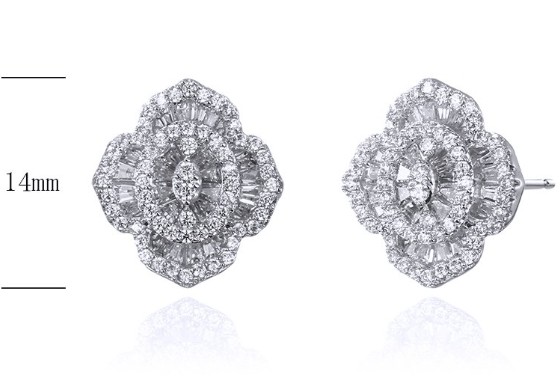 SE26237, Ladies' Moissanite Earring, S925, Rhodium Plated, White, 4.42g
