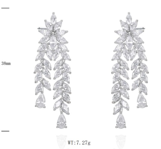 SE47758, Ladies' Moissanite Earring, S925, Rhodium Plated, White, 7.47g