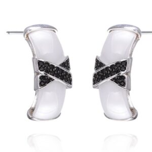 SE39860-C, Ladies' Moissanite Earring, S925, Rhodium + Black Rhodium Plated, Silver, 5g