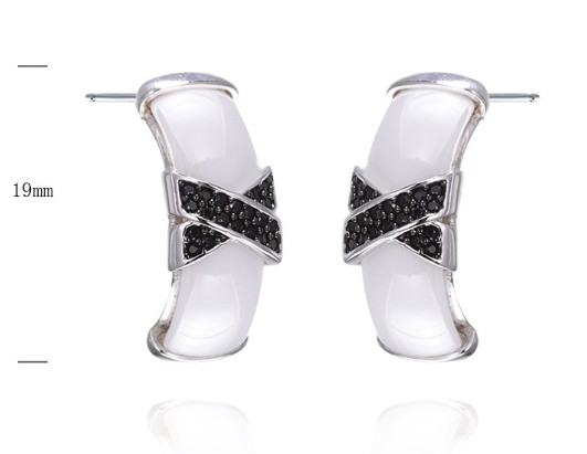 SE39860-C, Ladies' Moissanite Earring, S925, Rhodium + Black Rhodium Plated, Silver, 5g