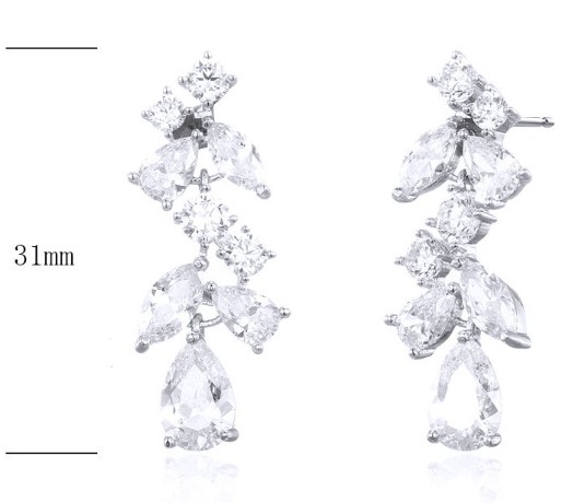 SE25265, Ladies' Moissanite Earring, S925, Rhodium Plated, White, 6.167g