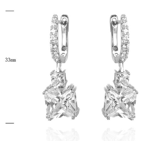 SE39392, Ladies' Moissanite Earring, S925, Rhodium Plated, White, 5.7g