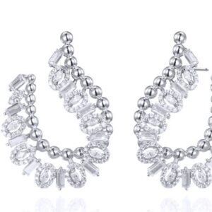 SE28009, Ladies' Moissanite Earring, S925, Rhodium Plated, White, 11.333g
