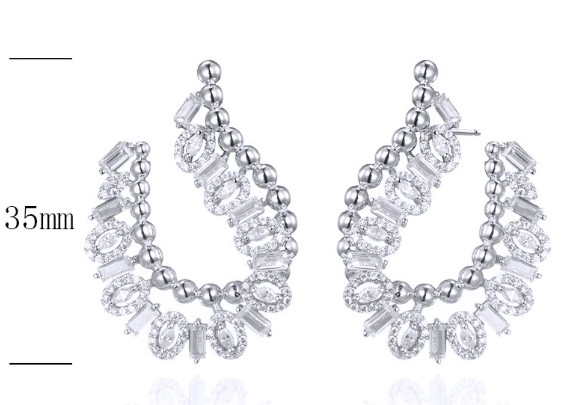SE28009, Ladies' Moissanite Earring, S925, Rhodium Plated, White, 11.333g