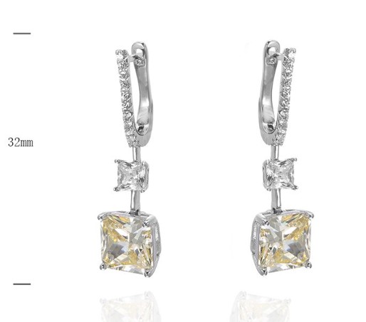 SE39387, Ladies' Moissanite Earring, S925, Rhodium Plated, White, 3.87g