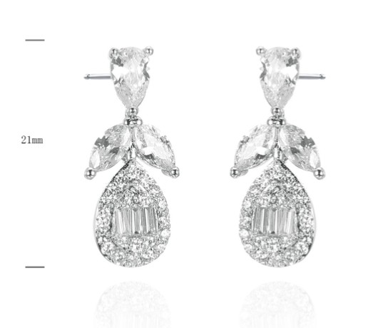 SE38747, Ladies' Moissanite Earring, S925, Rhodium Plated, White, 3.514g