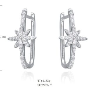 SE52425, Ladies' Moissanite Earring, S925, Rhodium Plated, White, 4.135g