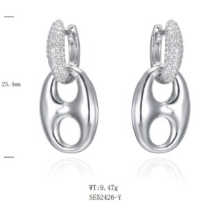 SE52426, Ladies' Moissanite Earring, S925, Rhodium Plated, White, 9.548g