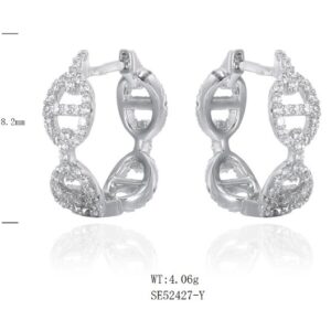 SE52427, Ladies' Moissanite Earring, S925, Rhodium Plated, White, 4.25g