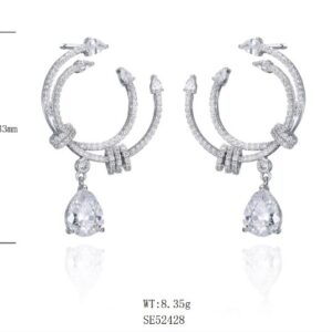 SE52428, Ladies' Moissanite Earring, S925, Rhodium Plated, White, 7.997g
