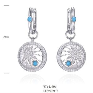 SE52429, Ladies' Moissanite Earring, S925, Rhodium Plated, White, 4.917g