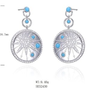 SE52430, Ladies' Moissanite Earring, S925, Rhodium Plated, White, 8.473g
