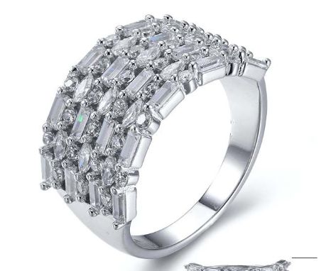 SJ27001, Ladies' Moissanite Ring, S925, Rhodium Plated, White, 4.82g