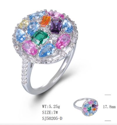 SJ50205, Ladies' Moissanite Ring, S925, Rhodium Plated, White, 5.4g