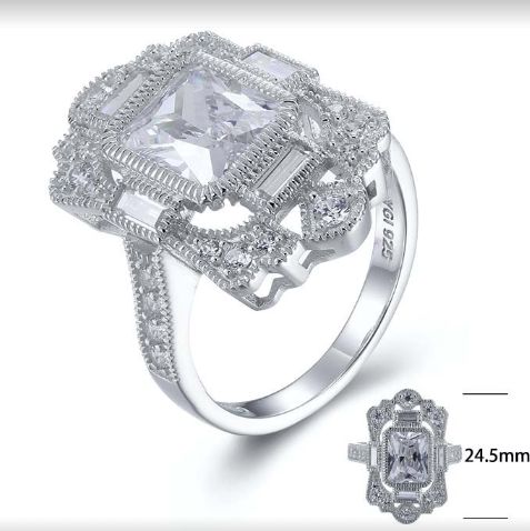 SJ27045, Ladies' Moissanite Ring, S925, Rhodium Plated, White, 6.24g
