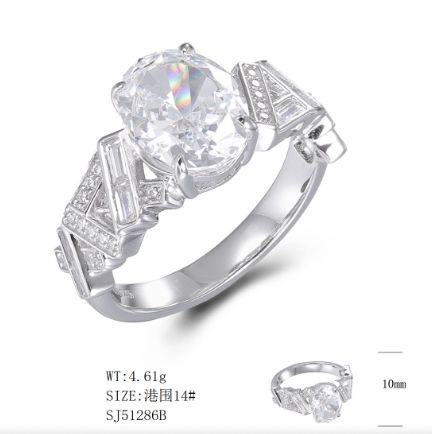 SJ51286, Ladies' Moissanite Ring, S925, Rhodium Plated, White, 4.28g