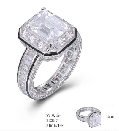 SJ51671, Ladies' Moissanite Ring, S925, Rhodium Plated, White, 6.57g