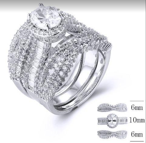 SJ34093, Ladies' Moissanite Ring, S925, Rhodium Plated, White, 9.8g