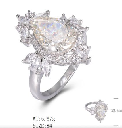SJ26288, Ladies' Moissanite Ring, S925, Rhodium Plated, White, 4.7g