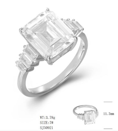 SJ50921, Ladies' Moissanite Ring, S925, Rhodium Plated, White, 4.1g