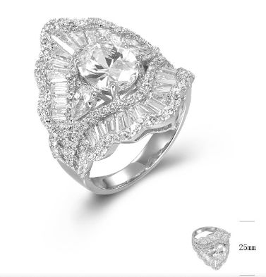 SJ44054, Ladies' Moissanite Ring, S925, Rhodium Plated, White, 7.11g