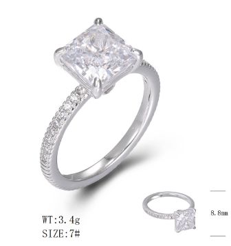 SJ80001, Ladies' Moissanite Ring, S925, Rhodium Plated, White, 3.05g
