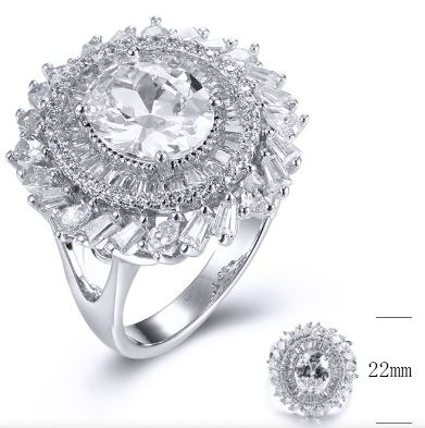 SJ31536, Ladies' Moissanite Ring, S925, Rhodium Plated, White, 7.16g