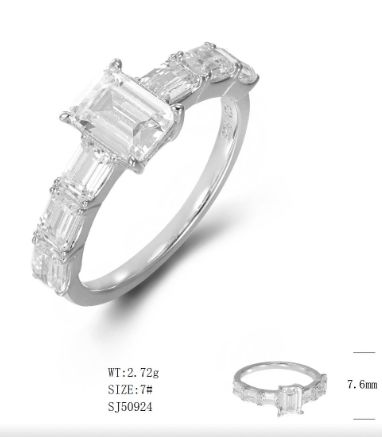 SJ50924, Ladies' Moissanite Ring, S925, Rhodium Plated, White, 2.62g